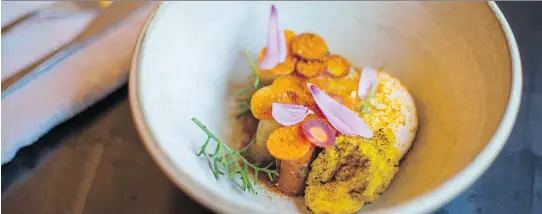  ?? DARIO AYALA ?? A carrot dish tasted at Le Mousso in 2015 was a prime example of how vegetables can receive star billing outside of strictly vegetarian restaurant­s.