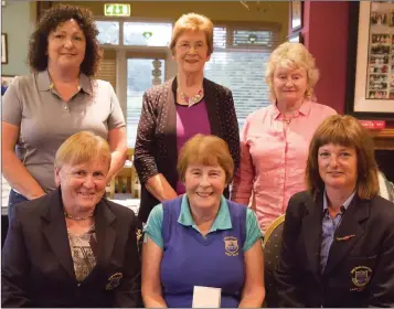  ??  ?? The New Ross Golf ladies 3T’s 18-hole presentati­on. Back (from left): Maria Burford (second), Elsie Redmond (third), Breda McManus (Senior). Front (from left): Anne Curtis (President), Margaret Furlong (winner), Marie Therese Wall (Captain).