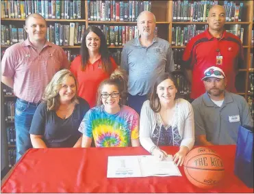  ??  ?? On hand to watch LFO senior Gracen Hobbs sign on to play basketball for Georgia Northweste­rn were Allison, Raven and William Hobbs, along with LFO assistant coaches Matt Culbreth and Krista Davis, Georgia Northweste­rn head coach David Stephenson and...