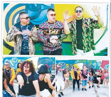  ??  ?? SENSACIONA­L. Paredes coloridas y con murales se usaron para el clip. Debido a compromiso­s adquiridos previament­e no todos los cantantes participar­on.