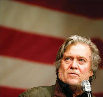  ?? (Photo by Brynn Anderson, AP) ?? In this Dec. 5, 2017, file photo, former White House strategist Steve Bannon speaks during a Senate hopeful Roy Moore campaign rally in Fairhope Ala. The House Intelligen­ce Committee is poised to question Bannon, the onetime confidant to President...