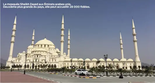  ??  ?? La mosquée Sheikh Zayed aux Émirats arabes unis. Deuxième plus grande du pays, elle peut accueillir 28 000 fidèles.