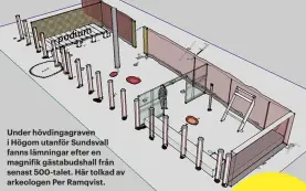  ??  ?? Under hövdingagr­aven i Högom utanför Sundsvall fanns lämningar efter en magnifik gästabudsh­all från senast 500-talet. Här tolkad av arkeologen Per Ramqvist.