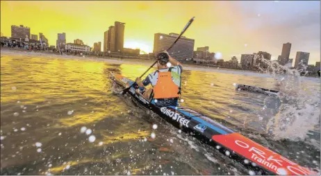  ?? Picture: Anthony Grote/gameplan Media ?? CHASING DAYLIGHT: Paddlers were greeted to a beautiful sunset at Race 10, the Varsity College Surfski Challenge and Varsity College SA Schools Championsh­ips at Marine Life Saving Club in Durban on Friday evening.