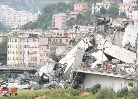  ?? — Reuters photos ?? The collapsed Morandi Bridge is seen in the Italian port city of Genoa, Italy.