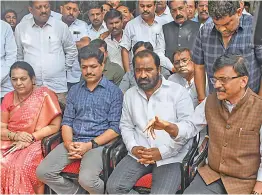  ?? PTI ?? Shiv Sena MP Sanjay Raut and MLAS Kalpesh Patil and Nitin Deshmukh interact with the media after the legislator­s returned from rebel party leader Eknath Shinde’s camp in Guwahati, in Mumbai on Thursday. —