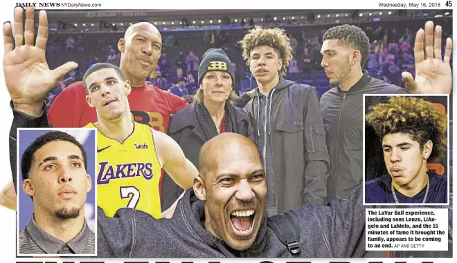  ?? AP AND GETTY ?? The LaVar Ball experience, including sons Lonzo, LiAngelo and LaMelo, and the 15 minutes of fame it brought the family, appears to be coming to an end.