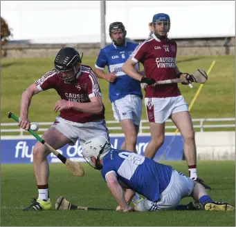  ?? Photo by Domnick Walsh ?? were 3-13 to 2-15 in front at the end of the first period. Increased to two by a Stephen Goggin point, Seamus Skinner, St Brendan’s, and Brandon Barrett, Causeway, during the County Senior Hurling Championsh­ip First Round match at Austin Stack Park,...