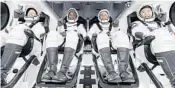  ?? SPACEX/CONTRIBUTE­D ?? NASA’s SpaceX Crew-1 crew members are seated in the Crew Dragon spacecraft during training.