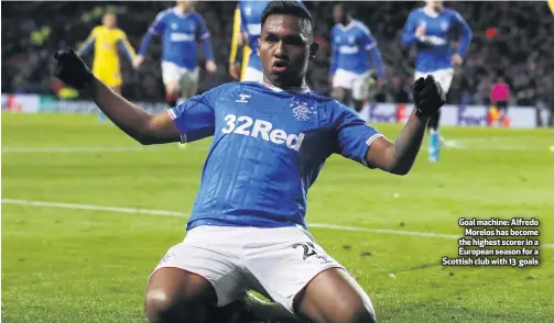  ??  ?? Goal machine: Alfredo
Morelos has become the highest scorer in a European season for a Scottish club with 13 goals