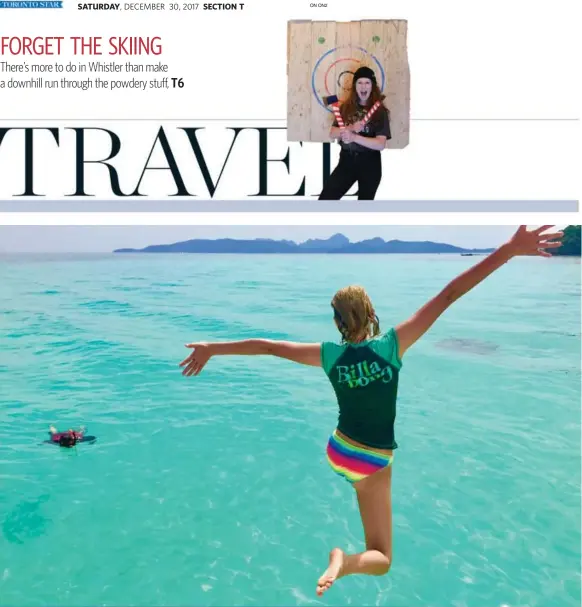  ?? TIM JOHNSON ?? Brooke Lethangue, 12, leaps into the blue waters off Bamboo Island.