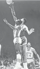  ?? Special Collection­s, University of Houston Libraries ?? UH’s Elvin Hayes, left, and UCLA’s Lew Alcindor were the game’s marquee names.