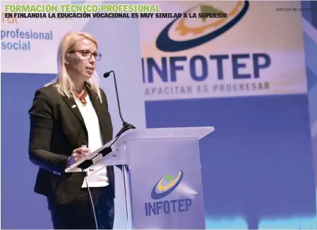  ?? CORTESÍA DEL INFOTEP ?? Disertació­n. La promotora de la educación finlandesa, Maaret Viskari, a dictar la conferenci­a en el Teatro Nacional Eduardo Brito.