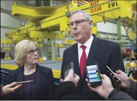  ?? Cp photo ?? Irving Shipbuildi­ng president Kevin Mccoy, right, and Public Services Minister Carla Qualtrough field questions in Halifax on Tuesday.