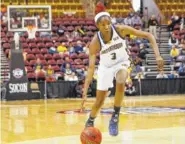  ??  ?? UTC's Jasmine Joyner was named the tournament's most outstandin­g player for the second time in her career. She scored 17 points in Sunday's win against the Bears to help the Mocs earn their fifth straight SoCon championsh­ip.