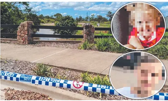  ?? Pictures: Supplied. ?? The scene where a three-year-old died in a storm water creek in Kelso. (Inset top) the three-year-old girl; (above) the 28-year-old man charged with manslaught­er.