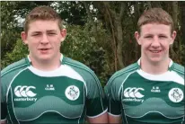  ??  ?? Wexford’s Tadgh Furlong and John Sutton pictured when they both played for the Irish clubs under-18 team as sixth years in Good Counsel. Last weekend, Tadgh played for Ireland against Scotland, while John lined out for the Irish clubs team.