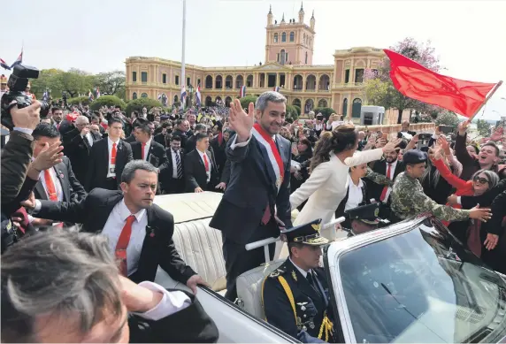  ?? AFP ?? Paraguayan president Mario Benitez after his swearing-in ceremony on August 15. Mr Benitez met Palestinia­n officials a fortnight ago