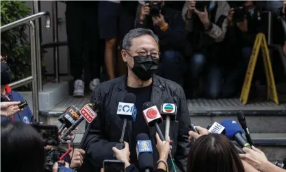  ?? Photograph: Jérôme Favre/EPA ?? Benny Tai, a Hong Kong legal scholar, speaks to the press before being charged with subversion.