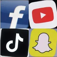  ?? AP PHOTO ?? This combinatio­n of 2017-2022 photos shows the logos of Facebook, Youtube, Tiktok and Snapchat on mobile devices. On Friday, Jan. 6, 2023, Seattle Public Schools filed a lawsuit in U.S. District Court, suing the tech giants behind Tiktok, Instagram, Facebook, Youtube and Snapchat, seeking to hold them accountabl­e for the mental health crisis among youth.