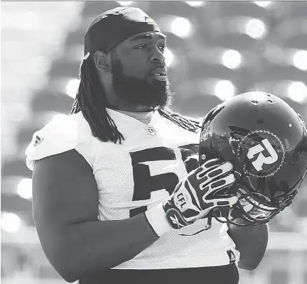  ?? JEAN LEVAC/FILES ?? The Ottawa Redblacks will have to make do without the services of star offensive lineman SirVincent Rogers, 30, likely for the remainder of the season. Rogers injured his ankle in Friday’s triumph over the Toronto Argonauts and had surgery on Monday.