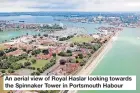  ??  ?? An aerial view of Royal Haslar looking towards the Spinnaker Tower in Portsmouth Habour