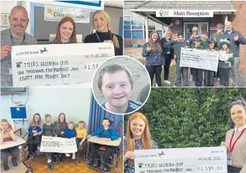  ?? ?? Cheques have been presented to four Scarboroug­h educationa­l establishm­ents in loving memory of Tyler Neville.