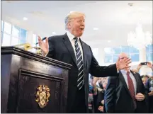  ?? AP PHOTO ?? President Donald Trump speaks during a meeting with supporters and members of Bikers for Trump Saturday, in the ballroom of Trump National Golf Club in Bedminster, N.J.