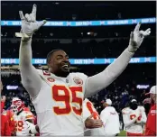  ?? MATT SLOCUM — THE ASSOCIATED PRESS ?? Chiefs defensive tackle Chris Jones celebrates winning the AFC championsh­ip game against the Ravens.