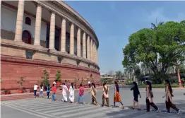  ?? — PTI ?? Students visit Parliament House during the ongoing Budget Session in New Delhi on Monday.