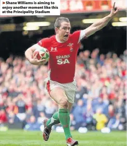 ??  ?? > Shane Williams is aiming to enjoy another moment like this at the Principali­ty Stadium