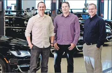  ?? Aurora Innovation ?? AURORA’S founders — Sterling Anderson, left, Chris Urmson and Drew Bagnell — are legendary within the tight community of roboticist­s and engineers who are leading the charge to make self-driving cars a reality.