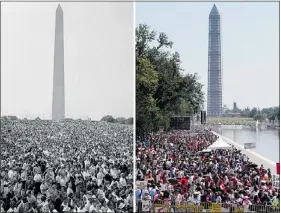  ?? — AP PHOTO ?? From left: March on Washington on Aug. 28, 1963 and, right, Saturday’s rally to mark the march’s 50th anniversar­y.