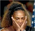  ??  ?? Serena Williams reacts while being interviewe­d after losing the US Open final to Japan’s Naomi Osaka in New York.