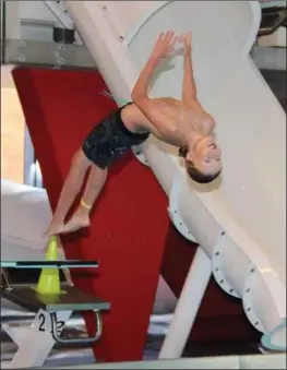  ??  ?? Ni år gamle Theo Egeland viste at han kan stupe fra en-meteren.