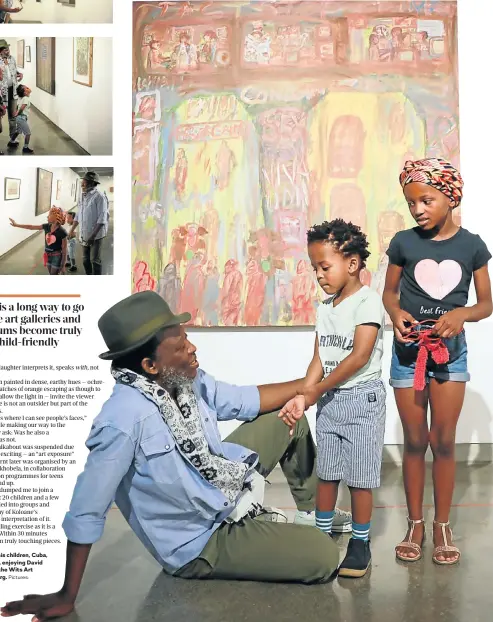  ?? Pictures:
Sebabatso Mosamo ?? Bongani Madondo and his children, Cuba, 4, and Liyema-Touré, 8, enjoying David Koloane’s paintings at the Wits Art Museum in Johannesbu­rg.