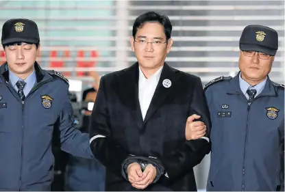  ?? Reuters ?? On trial: Samsung Group boss Lee Jae-yong arrives at the office of the independen­t counsel team in Seoul, South Korea, in February. Prosecutor­s have demanded a 12-year jail sentence for Lee, who faces more charges. /