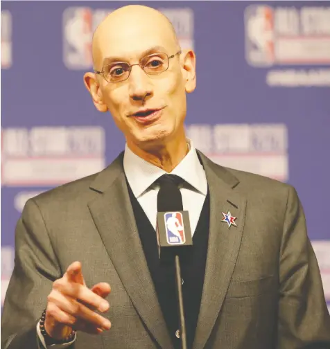  ?? — USA TODAY SPORTS/FILES ?? NBA commission­er Adam Silver received a resounding show of support from the NBA Board of Governor, who approved his return-to-play plan on Thursday with a 29-1 vote.