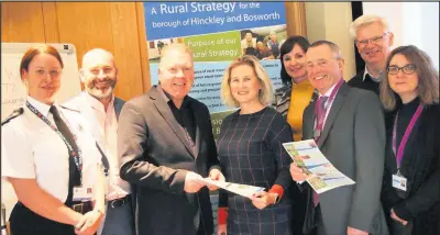  ??  ?? Representa­tives from Leicesters­hire Police, the Rural Communitie­s Council, Hinckley &amp; Bosworth Council and guest speaker (centre) Sharon Redrobe, Chief Executive at Twycross Zoo. Picture by Ted Cottrell courtesy of HBBC