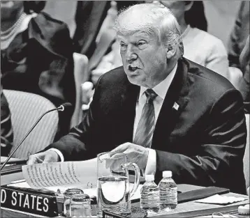  ?? SPENCER PLATT/GETTY ?? President Donald Trump chairs the U.N. Security Council for the first time Wednesday.