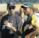  ?? ASSOCIATED PRESS FILE PHOTO ?? Rickey Henderson, right, still shakes his head at how hard he tried to get Reggie Jackson’s autograph for his entire youth, even sneaking into the Oakland Coliseum as a boy growing up in the East Bay.