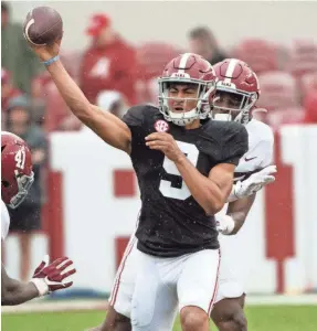  ?? GARY COSBY JR./USA TODAY SPORTS ?? Alabama quarterbac­k Bryce Young throws a pass during the Crimson Tide’s spring game on April 16 in Tuscaloosa, Ala.