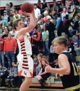  ??  ?? LaFayette sophomore Alex Kelehear puts up a shot during a scrimmage last week against North Murray. Kelehear and the Ramblers opened the season with road wins over LFO and Armuchee. (Messenger photo/Scott Herpst) LaFayette boys 81, Armuchee 49