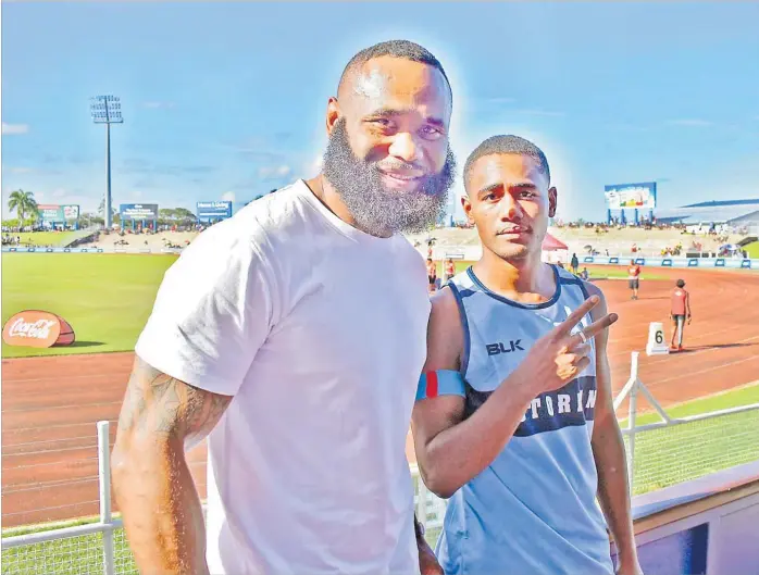  ?? Picture: JONACANI LALAKOBAU ?? Flying Fijians centre Semi Radradra with his younger brother Netani Waqavatu during theTailevu Coca-Cola Games at the ANZ Stadium (now HFC Bank Stadium) in Suva last month.