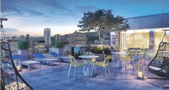  ??  ?? A rooftop terrace at StanBrooke Apartments on Stanley St., near the corner of Sherbrooke St. W., will offer a dramatic view of downtown Montreal.