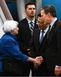  ?? PEDRO PARDO/AFP VIA GETTY IMAGES ?? Janet Yellen; China’s vice minister of finance, Liao Min; and Ambassador Nicholas Burns.