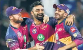  ??  ?? Jaydev Unadkat (centre) had a memorable IPL 2017, claiming 24 wickets for Rising Pune Supergiant.IPL