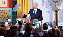  ?? FIL E PHOTO ?? Modern problems: President Joe Biden speaks during a Hanukkah reception in in Washington.