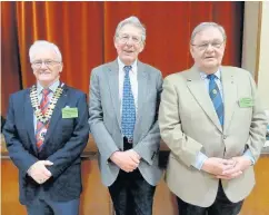  ??  ?? Art talk Pictured from the left is East Kilbride Probus Club president Allan Stevenson, Professor Roy Burden and Bill Lennie