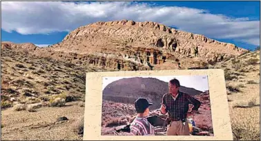  ?? PHOTOS BY JON HAMMOND / FOR TEHACHAPI NEWS ?? This is the exact spot in Red Rock Canyon State Park where this scene from “Jurassic Park” was filmed in 1992. Hiking tours were led to the site on Oct. 22, and sandwich boards were put in place to show visitors where the shots were composed.